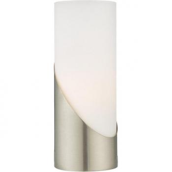 Lámpara de mesa cilíndrica táctil Faris níquel satinado con cristal opal, 1 bombilla, 25cm