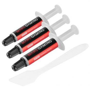 Kit de 3 Pastas Térmicas Mars Gaming MTX03, Alta Conductividad 6 W/m·K, Hasta 280°C, No Conductiva con Nanotecnología, Aplicación Fácil y Uniforme (3x1