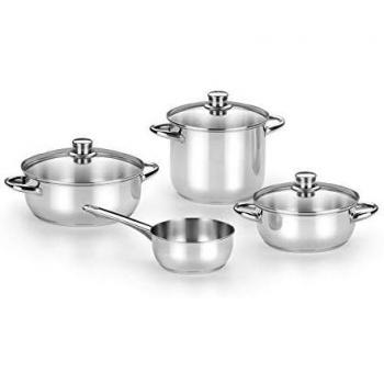 Monix Optima 2 Batería de 4 piezas Acero INOX 18/10 Apta para Todo Tipo de Cocina e inducción: Olla 20 cm Cacerola 20 y 24 cm Cristal y cazo 16 cm sin Tapa
