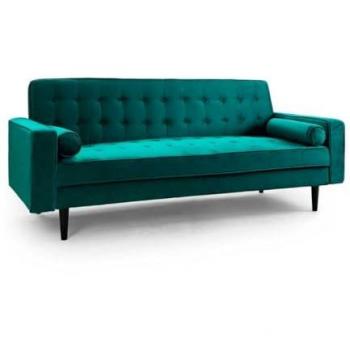 Sofá Cama Vintage Green, 3 plazas, Convertible en Cama Doble, Sistema Apertura Clic Clac, Tapizado Terciopelo Gris