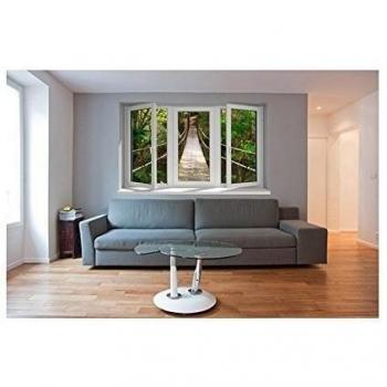 Stickers Trompe l oeil ventana puente de madera en la selva, L 100cm x H 60cm
