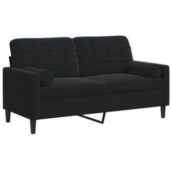 Sofá de 2 plazas con cojines de terciopelo negro de 140 cm, sofá tapizado para salón