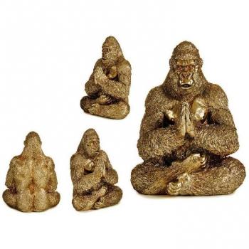 Figura Decorativa Gorila Yoga Dorado 16 x 27,5 x 22 cm