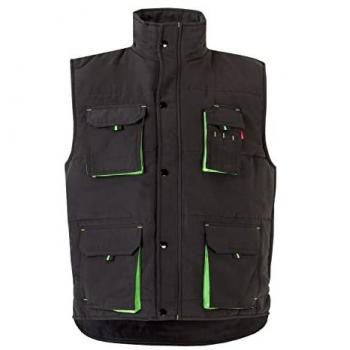 Chaleco Industrial Acolchado Bicolor Multibolsillos Negro/Verde Lima Talla M