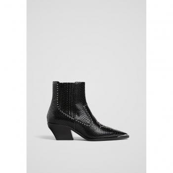Studded Black Cowboy Ankle Boots