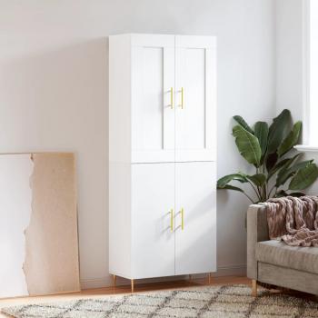 Aparador alto de madera contrachapada blanco 69,5x34x180 cm con 2 puertas, mueble de almacenaje para salón, buffet y armario auxiliar