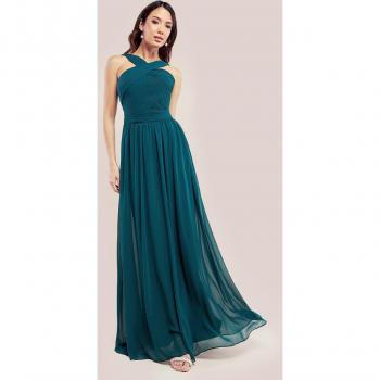 Goddiva Halter Neck Chiffon Maxi Dress - Emerald Green