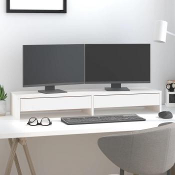 Soporte de Monitor Madera Maciza de Pino Blanco 100x27x15 cm