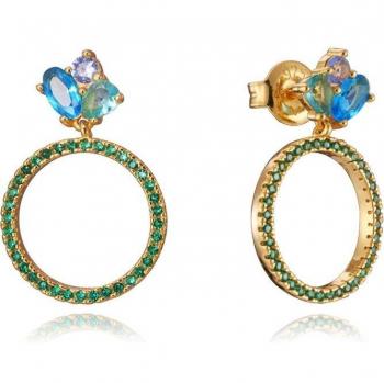 Pendientes Elegant Viceroy 13143E000-33 bañados en oro con circonitas azules y verdes