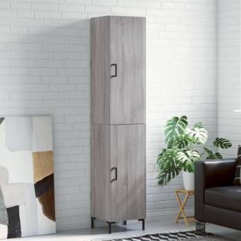 Aparador alto de madera contrachapada gris Sonoma 34,5x34x180 cm con 1 puerta, mueble de almacenaje para salón, buffet y armario auxiliar