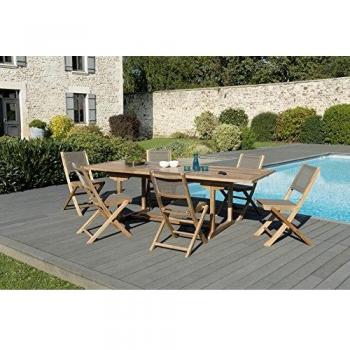 Mesa y sillas de jardín extensibles de madera de teca para 8/10 personas con sillas color topo
