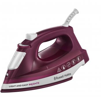 Russell Hobbs Plancha de Ropa Light & Easy Brights - 2400 W, Suela con Revestimiento de Cerámica Coloreada, Golpe Vapor 90g, Tecnología Auto Steam, Vapor Vertical, Vaporizador, Granate - 24820-56