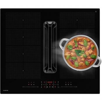 Klarstein AirJet FlexPro Sistema de Cocina: Placa de Inducción con Extractor, 4 Zonas Flexibles, Potencia de 14 kW, Flujo de Aire 600 m³/h, Eficiencia Energ