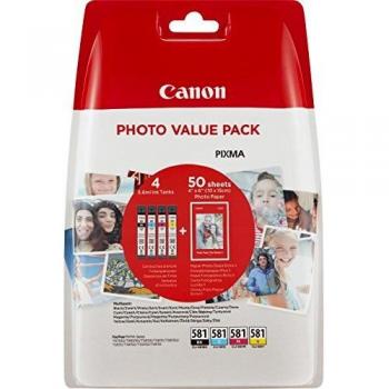Canon CLI-581 Valuepack tinta original Negro/Cian/Magenta/Amarillo impresora inyeccion tinta PIXMA TR7550-8550-TS705-6150/51-6250/51-6350/51-8150/51/52-8250/51/52-8350/51/52-9150/55-9550-9551C