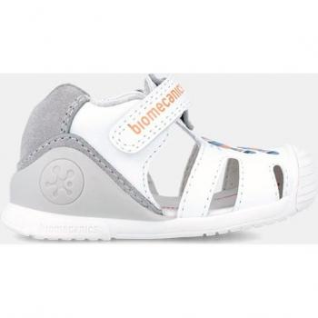 Biomecanics - Sandalias cerradas de bebé niño en piel con cierre adherente, modelo Maracas 242122, color blanco, talla 23, diseñadas para primeros pasos
