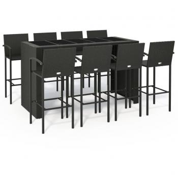 9 Piece Black Poly Rattan Garden Bar Set