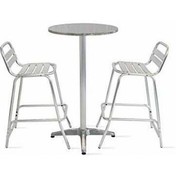 Mesa de bar de aluminio con 2 taburetes - Oviala