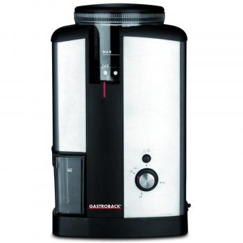 Gastroback 42602 Molinillo de café eléctrico semiprofesional con Sistema muelas, selector molienda, 130 W, 0 Decibeles, Acero Inoxidable, Negro, Plata