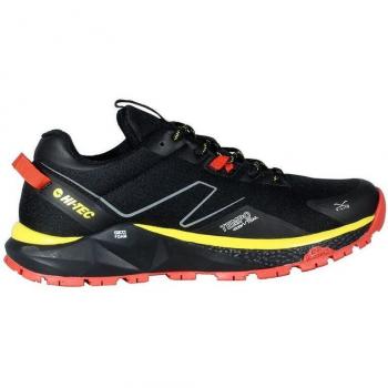 Hi-Tec Geo Tempo Trail Hombre Zapatillas Montaña Trail Negro Rojo Amarillo Senderismo Campo