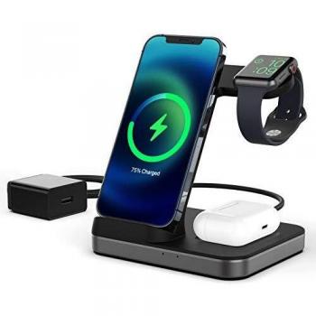 Boaraino Cargador Inalámbrico, 3 en 1 estación de carga inalámbrica para Apple Watch 6/SE/5/4/3, Airpods 2/Pro, iPhone 12/12 Pro/12 Pro Max/11/11 Pro/X/Xr/Xs/8 P/8, Galaxy S20