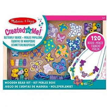 Melissa & Doug Juego de cuentas de madera mariposas para hacer collares, Cuentas para hacer joyas, pulseras