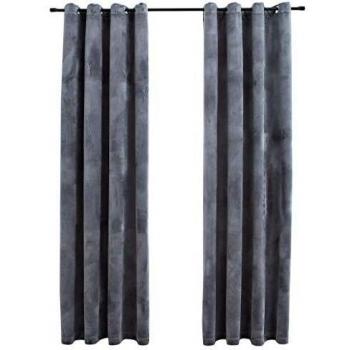 vidaXL Cortinas Opacas y Anillas, 2 Unidades, Terciopelo Antracita, 140 x 245 cm