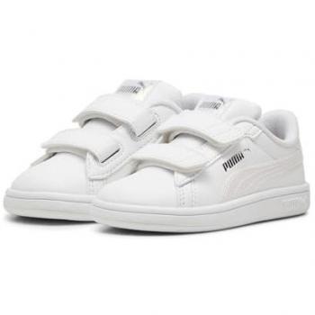 Zapatillas Puma Smash 3.0 Holo 2.0 V Blancas / Mauve Mist / Plateadas para Niños, Planas, con Cordones, Casual, Moda Infantil