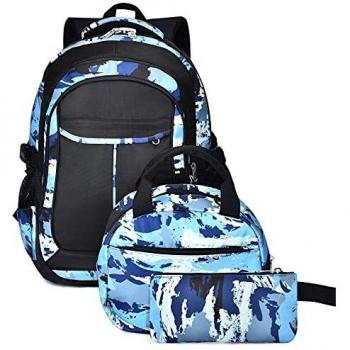 Mochilas Escolares Juveniles para Chicos - 3 IN 1 Mochila Infantiles Instituto Grande a Prueba de Salpicaduras Aesthetic Casual Material Tela Cremalleras Metal Estuche Bolsas Regalo Adolescente Negro