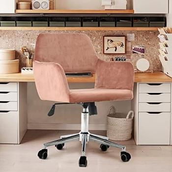 Silla de Oficina Silla de Escritorio Ergonómica Bacyion Silla giratoria de Oficina, Silla de Dormitorio de Tela, Regulable en Altura, Estructura de Acero, Tejido de Lino, para Estudio, Oficina, Rosa