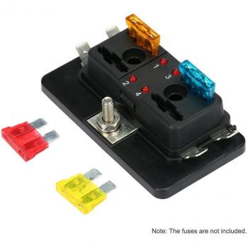 KKmoon Caja de Fusibles 4 Vías Portafusibles con Lámpara de Alerta LED Kit para Coche Barco Marino Triciclo 12V 24V
