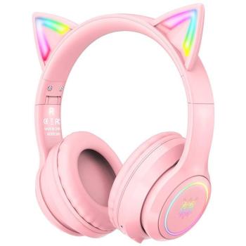 Onikuma B90 Pink Cat Ear Gaming Headset with Bluetooth 5.0 and Noise Cancellation