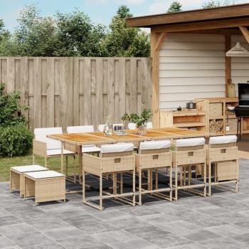 13-Piece Beige Poly Rattan Garden Dining Set with Cushions