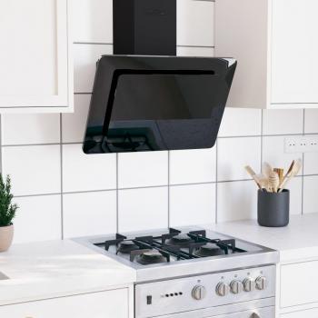 Campana extractora de 60 cm en acero inoxidable y vidrio templado negro