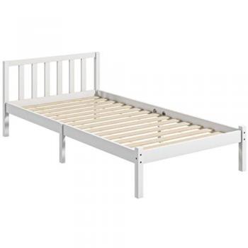HOMCOM Marco de Cama de Madera Estructura de Cama Somier con Cabecera para Colchón de 90x190 cm (no incluido) Carga 120 kg 198x96x70 cm Blanco