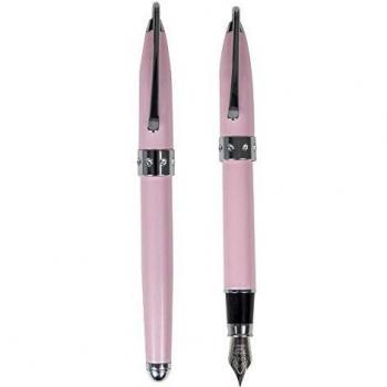 BELIUS BB176 Juego Bolígrafo Y Pluma Brena Rosa Lacado Con Cristal En La Anilla Central En Estuche