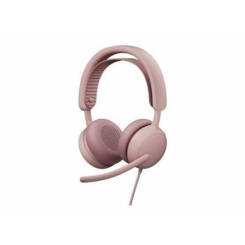Auriculares Logitech Zone Wired 2 para Empresas - USB-C/USB-A, con cancelación de ruido activa, micrófono dual y diseño cómodo, color rosa