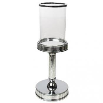 Portavelas Romimex Plateado Metal Vidrio 12 x 32 x 12 cm