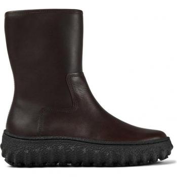 Camper Ground Women's Dark Brown Leather Boots with Track Sole