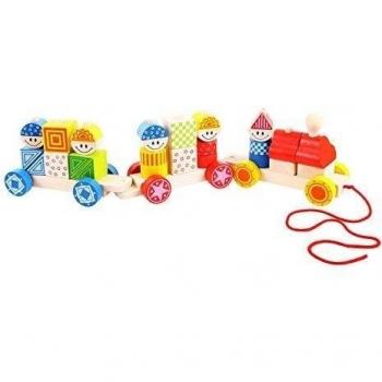 Bigjigs - Chu-Chu, tren con vagones y ladrillos apilables