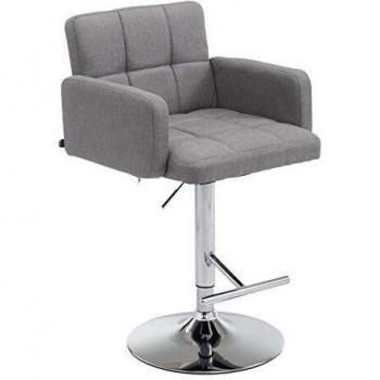 Taburete de Bar Los Angeles en Tela Gris, Altura Ajustable y Asiento Giratorio con Estructura Metálica y Reposapiés
