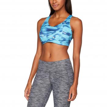 Puma Pwrrun Crop Top - Sujetador deportivo, mujer, PWRRUN BRA - Graphic, blue depths-Nrgy turquoise-Nrgy peach-Nrgy turq run prt