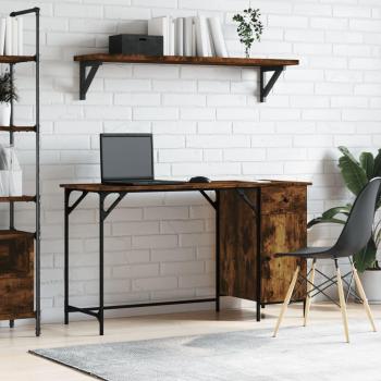 Escritorio para computadora de madera multicapa en acabado roble ahumado, dimensiones 131x48x75 cm