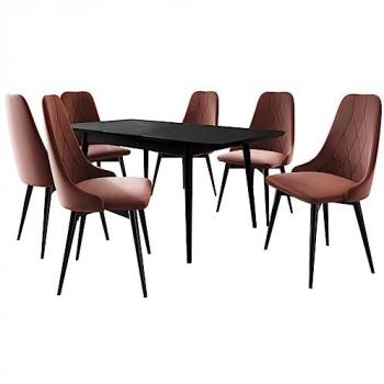 Conjunto de comedor Racine 125, Negro, Magic Velvet 2258, 6 asientos, extensible hasta 180 cm