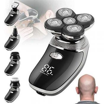 Maquina De Afeitar,Recargable Afeitadora Cabeza Hombre Navaja de cabeza calva USB Afeitadoras rotativas Sin cable Impermeable Afeitadora eléctrica Barbero con Cepillo de limpieza facial