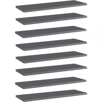 High Gloss Grey Bookshelf Boards Set of 8, 60x20x1.5 cm, Engineered Wood