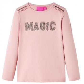Camiseta Infantil de Manga Larga Rosa Claro con Diseño de Palabras de Purpurina 116