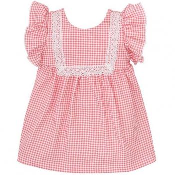 Vestido de bebé niña de cuadros vichy con puntilla