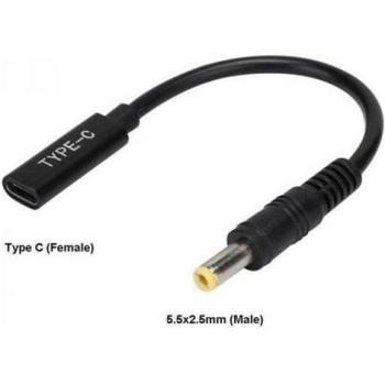 Adaptador USB-C a 5.5x2.5mm, USB 3.1, Negro, Alta Calidad