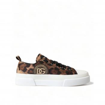 Dolce & Gabbana Brown Leopard Canvas Sneakers Shoes - EU43.5/US10.5