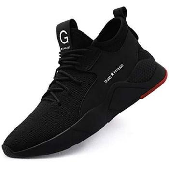 SROTER Unisex Zapatillas de Seguridad con Puntera de Acero Hombre Mujer Zapatos de Trabajo Transpirables Antideslizante Ligeras Comodas Zapatillas de Senderismo Negro Rojo 38 EU